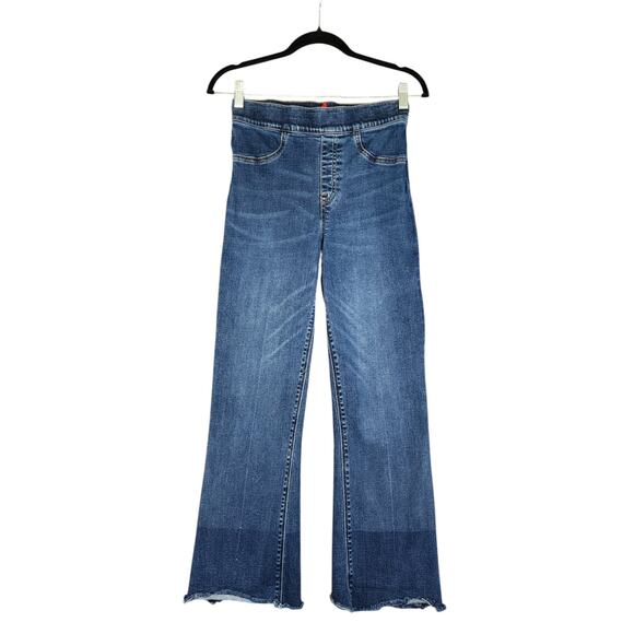 Spanx Womens Cropped Flare Denim Jeans Size Small Dip Dye Hem Pull On High Rise - Picture 2 of 12